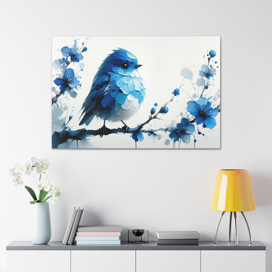 Cerulean Serenade on Blossoming Branch